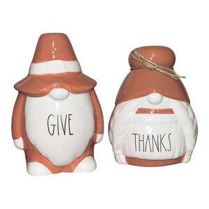 Rae Dunn Give Thanks Gnome Figurine Tabletop Decor Set, 2 Pieces